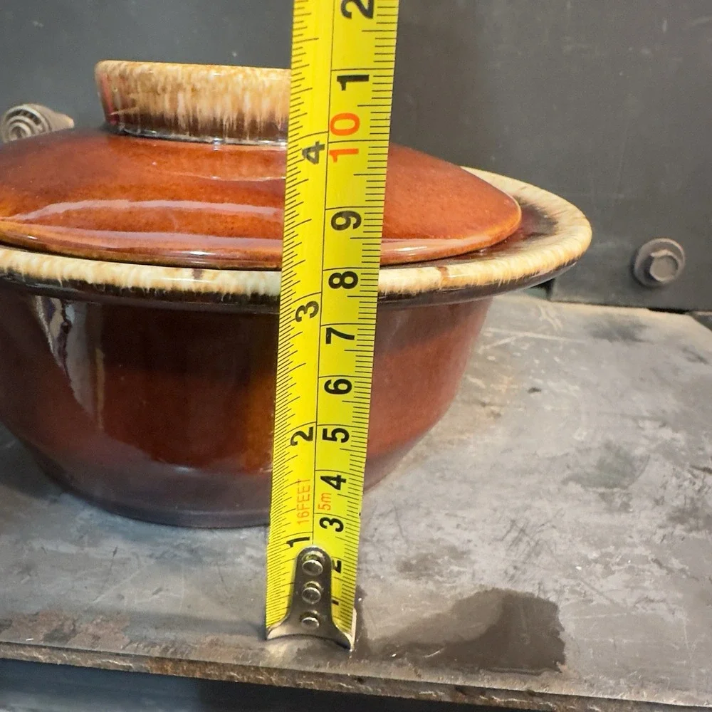 Hull‎ Oven Proof USA Glossy Brown Drip Pottery Round 4 cup 8